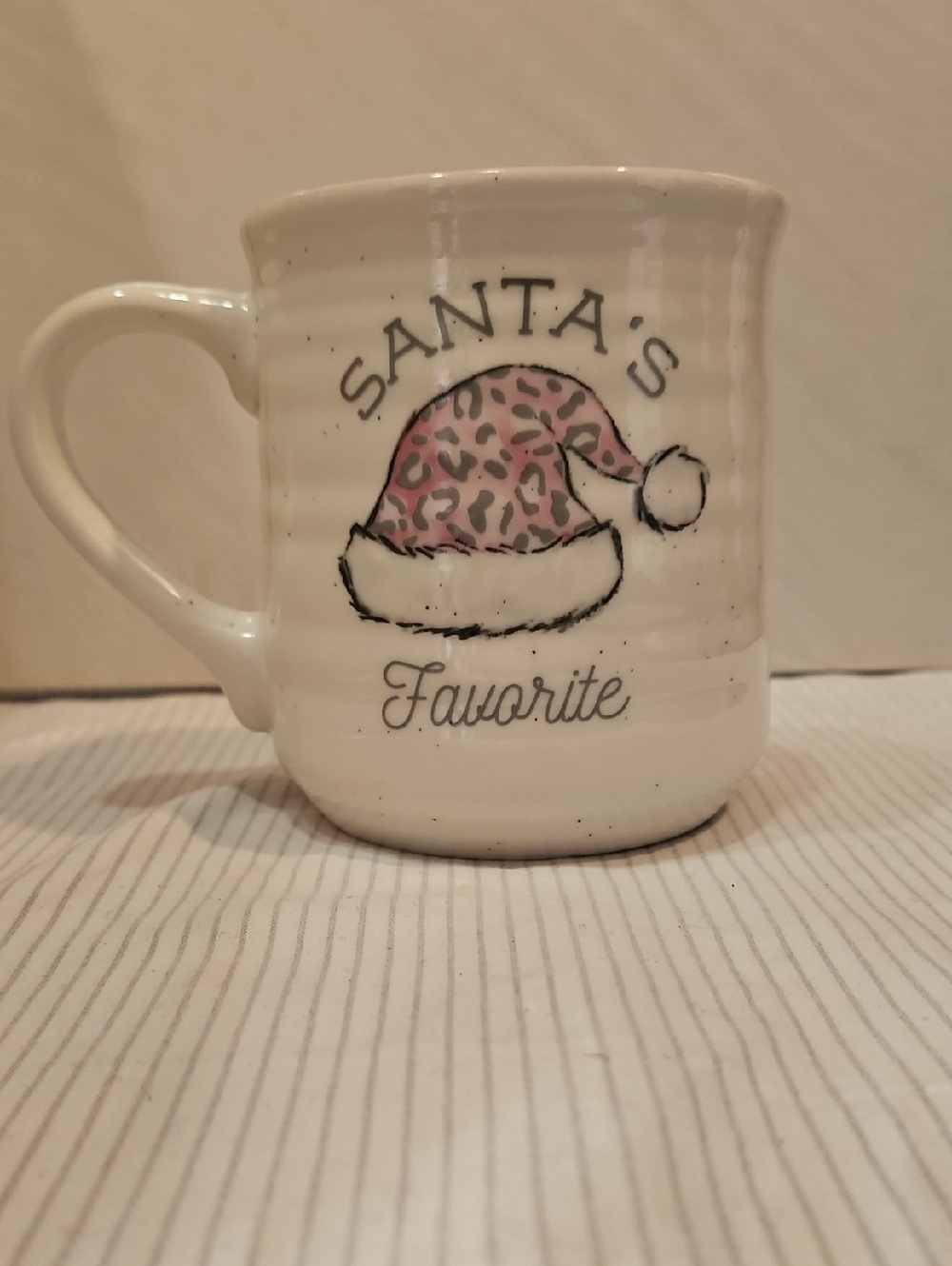 Peppermint Pine White Ceramic Mug with Black Logo Santa Hat